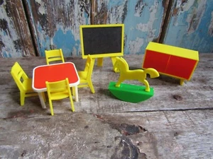 Vintage 1970s Plastic Dolls House Furniture Nursery Set Toys Rocking Horse - Picture 1 of 3