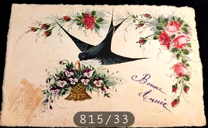 N° 34  Carte Postale  Ancienne Peinte a la Main  Hirondelle Bonne Année - Imagen 1 de 2