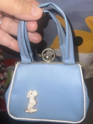 Bolsa de mão infantil vintage alça de vinil bolsa vintage azul celeste cachorro escocês HTF - Imagem 1 de 4