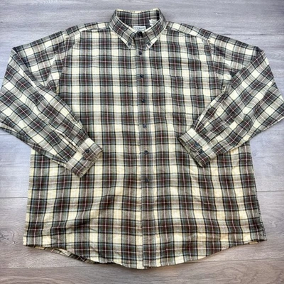 Vtg LL Bean Long Sleeve Button Down Flannel Shirt Men's XL Beige Plaid Canada - Image 1 of 4