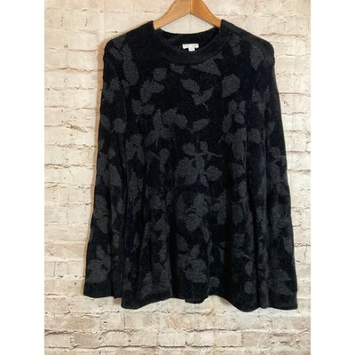 J.Jill 毛衣女式大号花卉印花模糊针织黑色雪尼尔浮雕 — 第 1/4 张图片