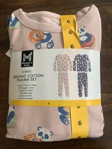 NWT  MEMBERS MARK GIRLS 4PC ORGANIC COTTON PAJAMA SET SIZE6 PANDA/DESSERTS - Picture 1 of 6