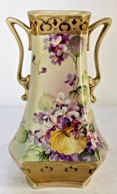 Антикварная ниппонская ваза с ручной росписью цветочная ваза керамические фарфоровые ручки Япония - Изображение 1 из 4