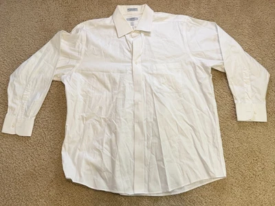 IZOD Mens Dress Shirt Size 17.5 White 80's 2 Ply Pinpoint Easy Care Button Up - Image 1 of 4