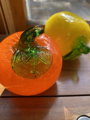 Vidrio estilo Murano soplado a mano vintage decoración realista naranja y limón Foto 1 de 4
