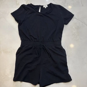 BKE Youth Black Short Sleeve Romper Elastic Waist Pockets Size L Cotton Blend - Picture 1 of 9