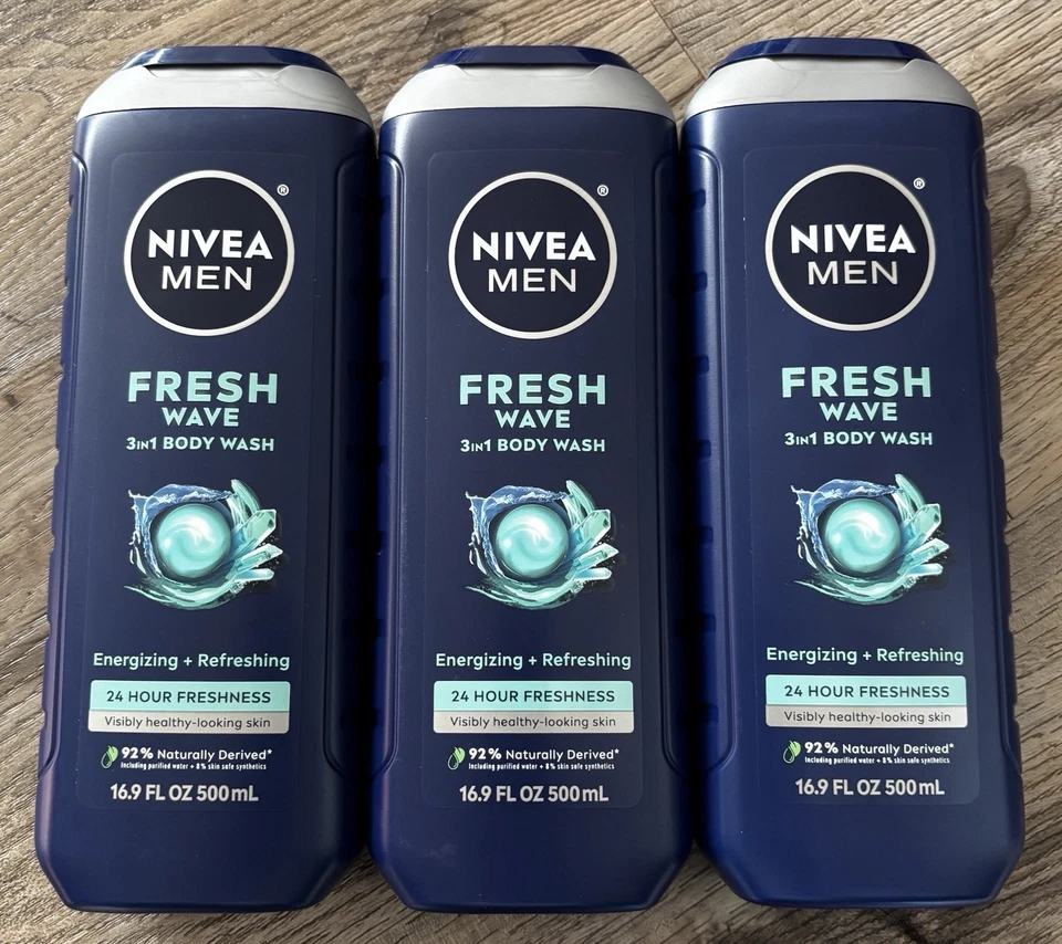 NIVEA Men 3-in-1 Body Wash Fresh Wave, Hair/Face/Body, 16.9 fl oz – Lot of 3 - image 1 of 1