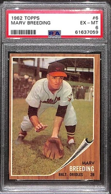 1962 Topps #6 MARV BREEDING PSA 6 EX-MT 61637059  - Image 1 of 3