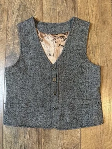 Coodebear Gray Herringbone Tweed Vest Map Lined Youth Sz 10 - Picture 1 of 7
