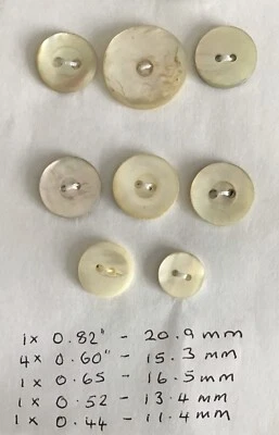 8 VTG Mother Of Pearl/Natural 2-Hole Sew Through Buttons~Very Good Condition - Image 1 of 2