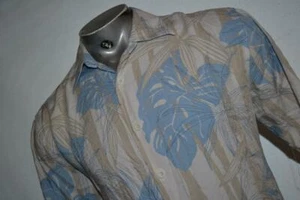 31185-a Mens Cubavera Hawaiian Shirt Size Large Blue Tan Floral Design - Picture 1 of 8