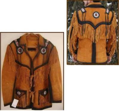Men Western Cowboy Suede Fringe Jacket Beaded Native American Leather Jacket - Image 1 of 4