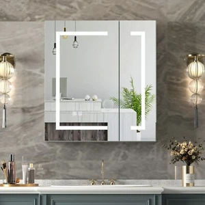 LED Medicine Cabinet Lighted Defogger Bathroom Wall Mount Mirror Cabinet Storage - Picture 1 of 82