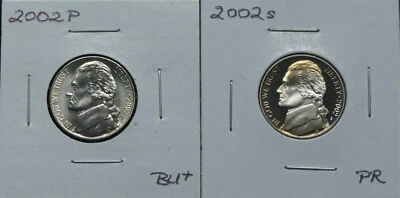 2002P BU+,  2002S PR Problem Free Jeff Nickel  2M125WRCP-1-2 - Image 1 of 4