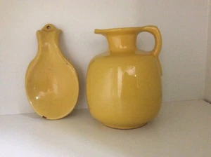 Frankoma yellow Pottery Pitcher jar and Spoon rest Set 2 MCM Midcentury modern - Picture 1 of 10