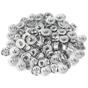 100 Stück #10-24 Flanschmuttern, gezahnter Flansch Sechskant Sicherungsmuttern Sortiment Set, 304 - Bild 1 von 12