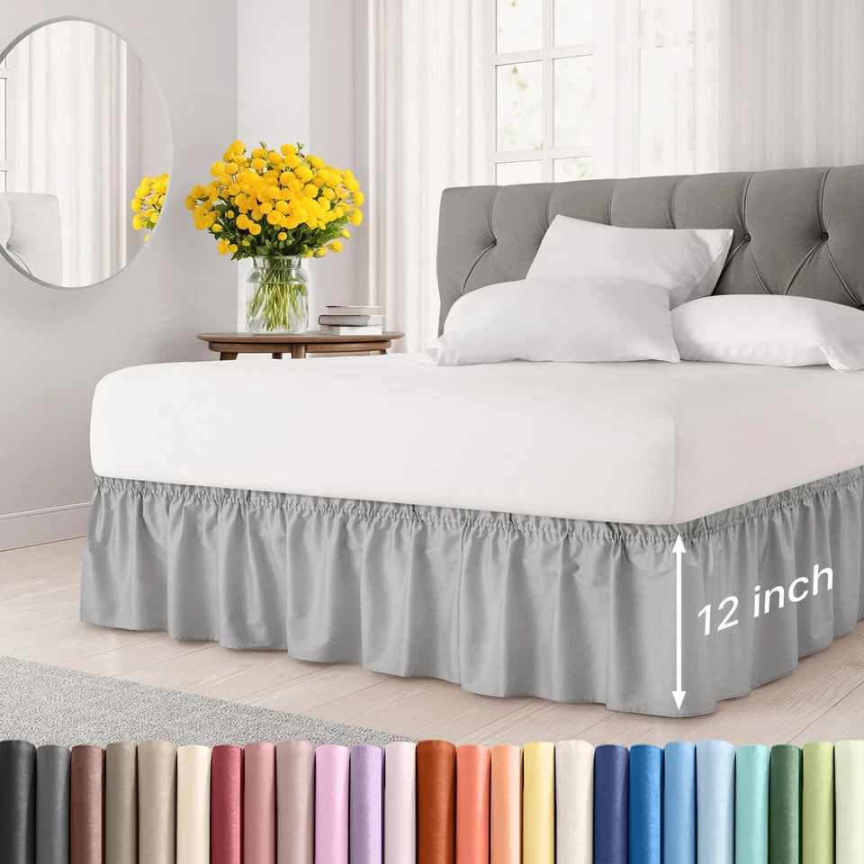 CGK LINENS BY CGK UNLIMITED Wrap Around Dust Ruffle Bed Skirt, Easy Fit & Pleated 12" Drop by CGK Linens