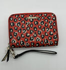 Stella & Dot Zip Around Wallet Wristlet Clutch Red Leopard Print Heart Animal