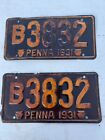 Antique Pennsylvania License Plates Pairs 1931