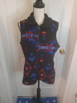 Chaps 牛仔女式全拉链羊毛背心大号西部阿兹特克印花 — 第 1/4 张图片