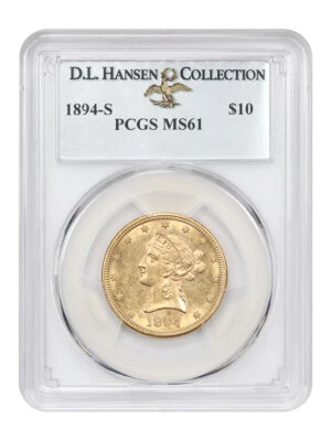 1894-S $10 PCGS MS61 ex: D.L. Hansen - Image 1 of 4