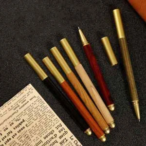 Small Elegant Brass Craft Wooden Signature Pen Business Gift Logo Customizable - Picture 1 of 13