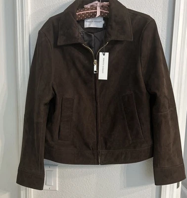 REBECCA MINKOFF GENUINE SUEDE CHOCOLATE BROWN ZIP FRONT JACKET-NWT RTL-$438.00 - Image 1 of 4