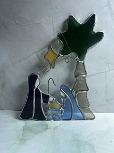 Vintage Stained Glass Nativity Scene Window Hanging, Ornament, Sun Catcher, 7” - Picture 1 of 4