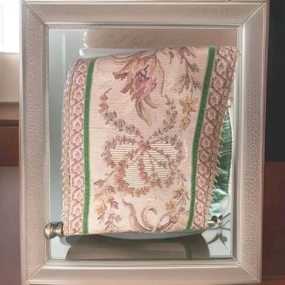 Vintage Tapestry Shabby Chic Rose Pink & Gold Reversible Green 64" X 7" - Imagem 1 de 3