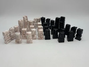 Vintage mexikanisches aztekisches Stein Marmor Onyx Schachspiel rosa & schwarz 32 Teile - Bild 1 von 9