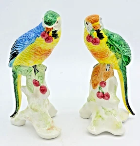 Chelsea House Hand-Painted Parrot Bird Cherries 9" Figurines Made in Italy Pair - Picture 1 of 22