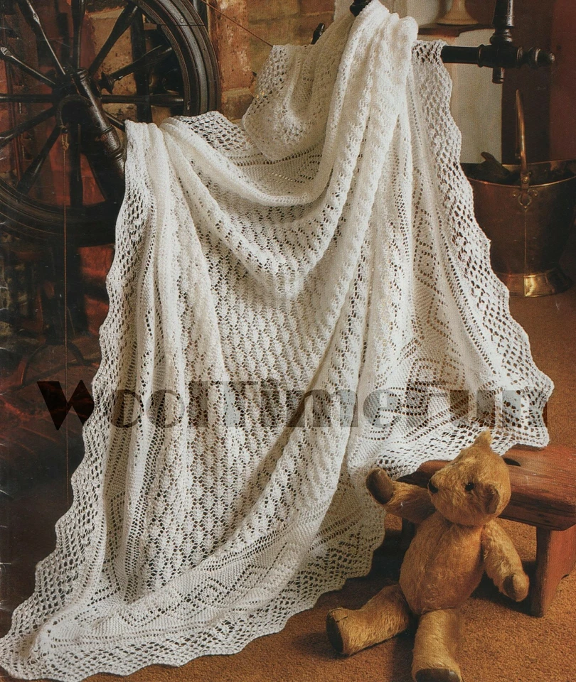 Knitting Pattern Baby's Diamond Design Lace Shawl/Blanket. - Image 1 of 1