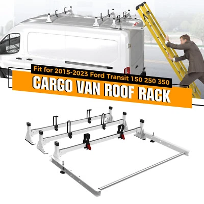 Para Ford Transit 2015-2025 furgoneta de carga 54" escalera 3 barras portaequipajes de techo con rodillo de carga Foto 1 de 4
