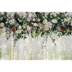 White Flower Backdrop Wedding Floral Wall Photography Background Bridal Showe... - Picture 1 of 7