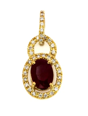 0.70ct Natural Round Diamond 14k BIS Hallmarked Yellow Gold Ruby Pendant - Image 1 of 4