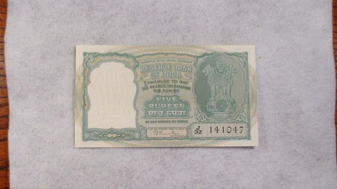 FIRST SERIES INDIA FIVE RUPEES UNCIRCULATED BANK NOTE 5R Bill BUY IT NOW! Cover