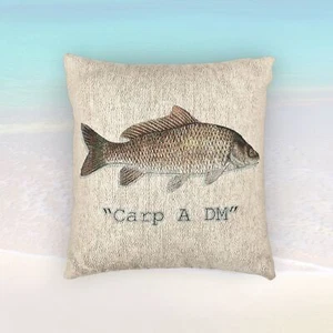 Carp A DM Woven Pillow, Rustic Decor, Fishing Gift, Couch Cushion, Carpe Diem - Picture 1 of 5
