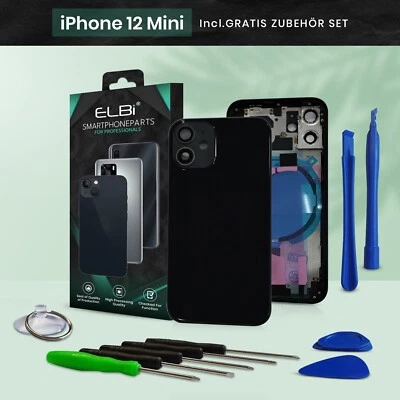Backcover für iPhone 12 mini Schwarz Gehäuse Rückseite Rahmen FrameHousing ELBI