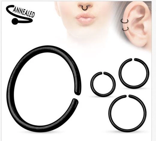22g 20g 18g 16g 14g Seamless Annealed Black Hoop Ring Nose Lip Cartilage Septum - Image 1 of 1