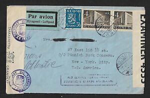 FINLAND TO NYC AIR MAIL DOUBLE BERMUDA CENSOR COVER 1941