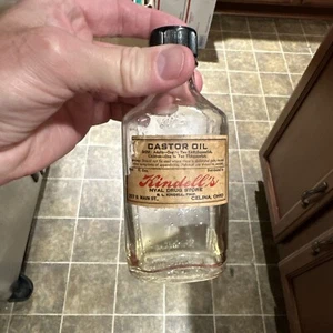 Kindell’s Nyal Drug Store Paper Label Castor Oil MEDICINE BOTTLE Celina Ohio OH - Picture 1 of 10