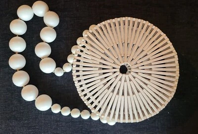 Cult Gaia Luna STYLE White Bamboo Round Handbag w/ Wooden Bead Strap Resort Wear - Image 1 of 4