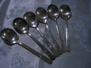 #RT 6 ONEIDA Community AA Silverplate LADY DRAKE 6-7/8" Soup / Gumbo Spoons - Picture 1 of 6