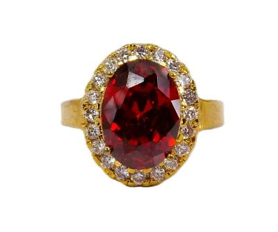Red oval cubic zircona statement ring with clear round CZ stones Size 9 NEW - Image 1 of 4