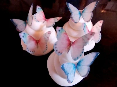 SHARONS EDIBLE BUTTERFLIES 16 PRECUT pink and blue Edible wafer/rice paper Butterflies cake/cupcake toppers