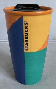 Starbucks Double Walled Geometric Blue Orange Green Yellow Ceramic Mug Starbucks Double Walled Geometric Blue Orange Green Yellow Ceramic Mug