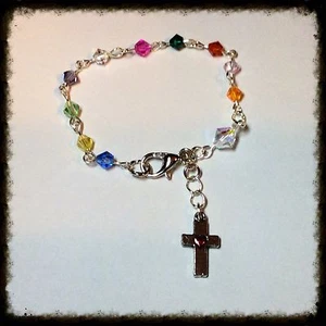 Handgefertigtes Mädchen Silber Gliederarmband MIT Swarovski Kristallen Rosenkranz - Bild 1 von 6