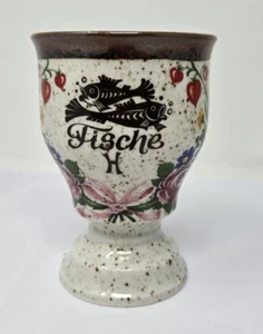 Pisces Goblet Mug Cup Floral Zodiac Fish -German Pottery no Handle Hand Thrown - Picture 1 of 11