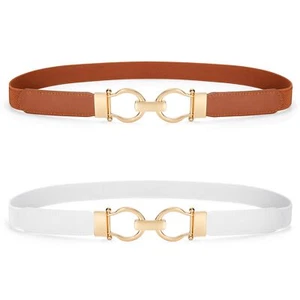 2 Pack Skinny Elastic Belts for Women Thin Stretchy Waist Belt for Dresses wi... - Picture 1 of 5