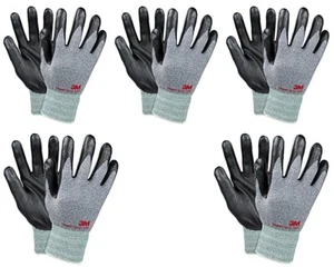 3M Thin Gray Work Gloves - Nitrile Rubber Palm Coated Grip Touch Screen 5 Pack - Picture 1 of 6